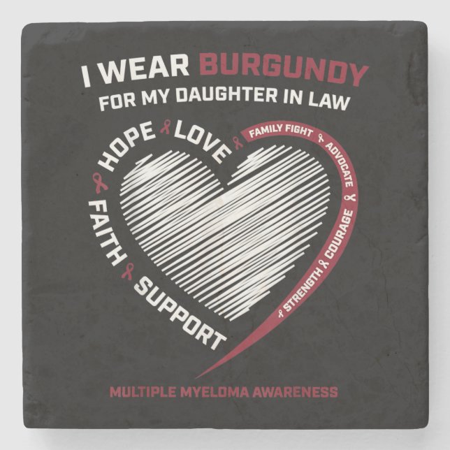 Burgundy Daughter In Law Multiple Myeloma Stone Coaster (Front)