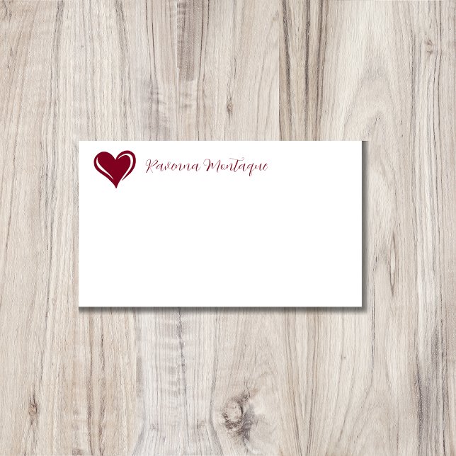 Burgundy Decorative Heart Script Name Note Card (Creator Uploaded)