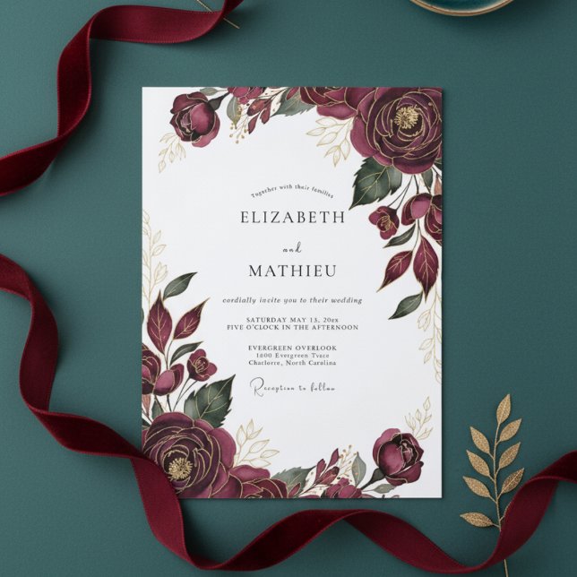 Burgundy Deep Autumn Wedding Invitation (Creator Uploaded)