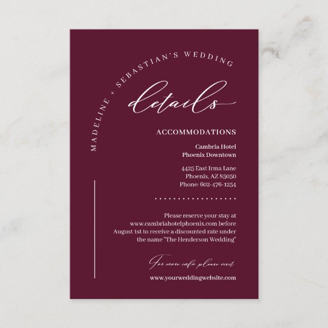 Burgundy Deep Romance Wedding Details Enclosure Card (Front)