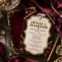 Burgundy Denim & Diamonds Birthday Party Elegant