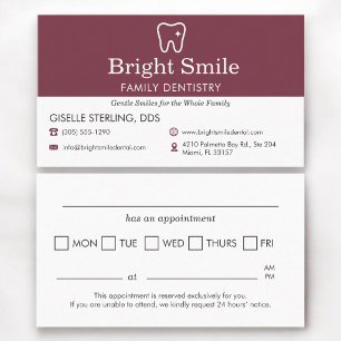 Burgundy Dentistry Office Appointment Reminder Business Card