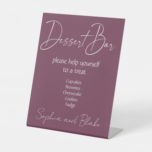 Burgundy Dessert Bar Wedding Pedestal Sign (Front)
