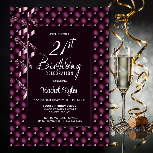 Burgundy Diamond Pattern 21st Birthday Party Invitation (Creator Uploaded)