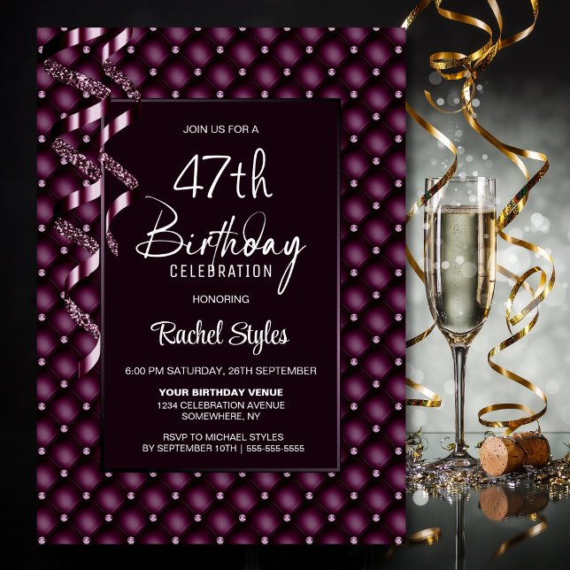 Burgundy Diamond Pattern Any Age Birthday Party Invitation (Creator Uploaded)