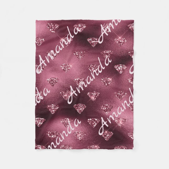 Burgundy Diamond  Personalised Fleece Blanket (Front)