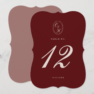 Burgundy Die-Cut Wedding Table Number