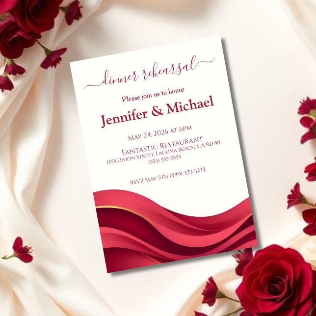 Burgundy Dinner Rehearsal  Invitation (Burgundy Wedding Dinner Rehearsal)