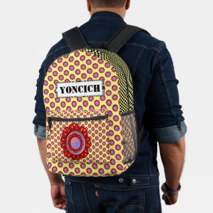 Burgundy Disc Ribbon by Kenneth Yoncich Printed Backpack
