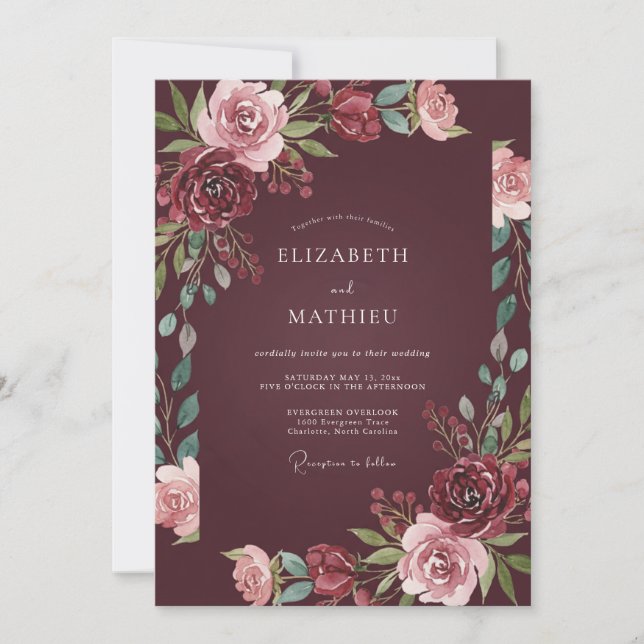 Burgundy Distinguished Autumn Wedding Invitation (Front)