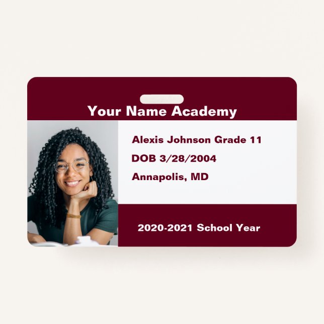 Burgundy Do It Yourself Custom Homeschool ID Badge (Front)