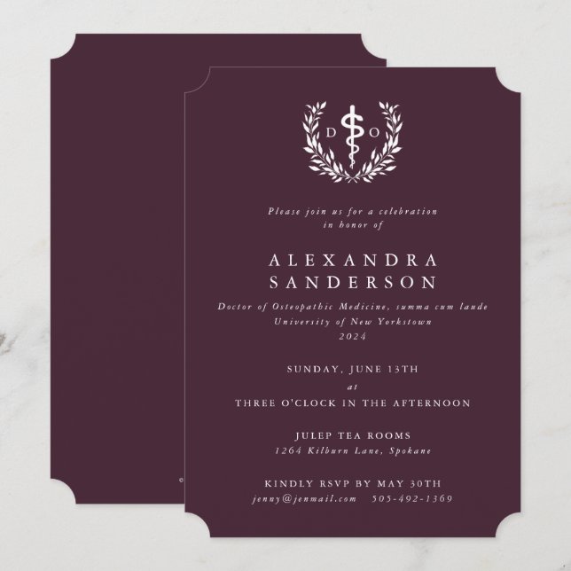 Burgundy Doctor of Osteopathic Medicine Graduation Invitation (Front/Back)