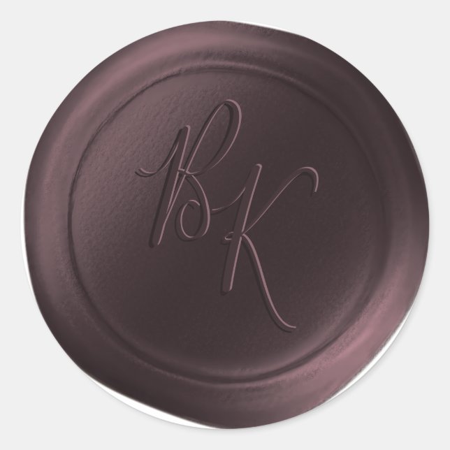 Burgundy Double Monogram Faux Wax Seal Stickers (Front)