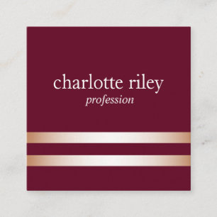 Burgundy   Double Rose Gold Stripes Stylish Square Business Card