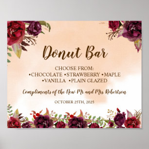 Burgundy Doughnut Bar Bridal Shower Wedding Sign