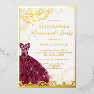 Burgundy Dress Gold Masquerade Party Quinceanera