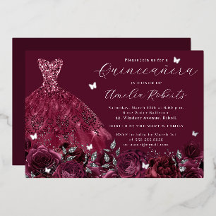 Burgundy Dress Silver Butterfly Floral