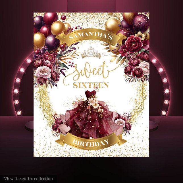 Burgundy Dress Sweet Sixteen Backdrop Gold Sparkle Tapestry (Burgundy Dress Sweet Sixteen Backdrop Gold Sparkle)