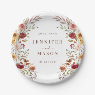 Burgundy Dried Flower Wreath Fall Wedding in Bloom Paper Plate