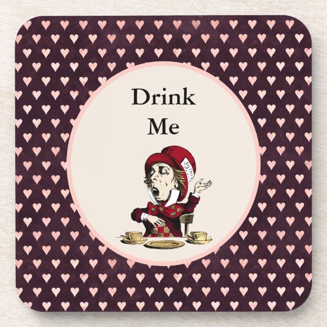 Burgundy Drink Me Mad Hatter Alice in Wonderland Coaster (Front)