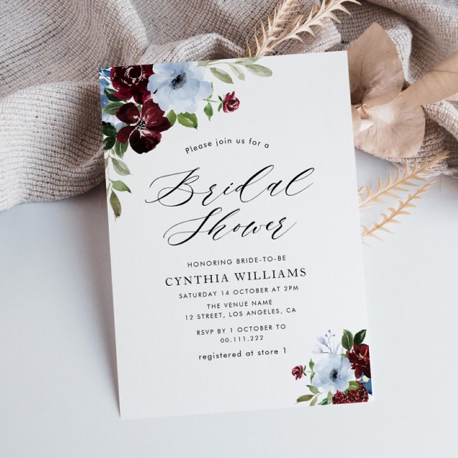 burgundy dusty blue bridal shower invitation (Creator Uploaded)