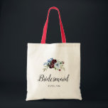 burgundy dusty blue Bridesmaid Tote Bag<br><div class="desc">A painted flowers design with elegant burgundy and dusty blue flowers. The text and colours can be personalised.</div>