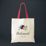 burgundy dusty blue Bridesmaid Tote Bag<br><div class="desc">A painted flowers design with elegant burgundy and dusty blue flowers. The text and colours can be personalised.</div>