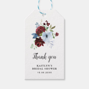 burgundy dusty blue floral bridal shower gift tags