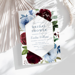burgundy dusty blue floral bridal shower invitation