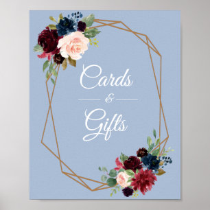 burgundy dusty blue floral Cards & Gifts sign