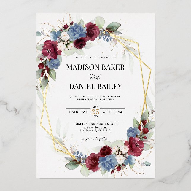 Burgundy Dusty Blue Floral Geometric (Front)