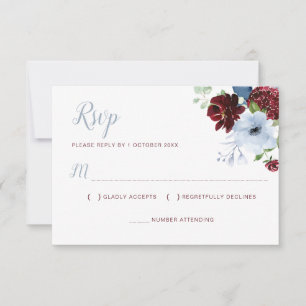 Burgundy Dusty blue floral RSVP card