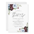 burgundy dusty blue floral script wedding