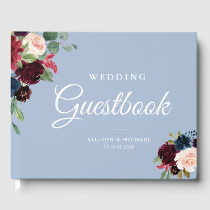 burgundy dusty blue floral wedding guestbook