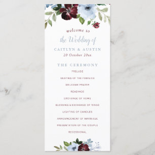 burgundy dusty blue floral wedding program programme