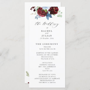 burgundy dusty blue floral wedding program programme