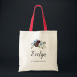burgundy dusty blue Flowergirl Tote Bag<br><div class="desc">A painted flowers design with elegant burgundy and dusty blue flowers. The text and colours can be personalised.</div>
