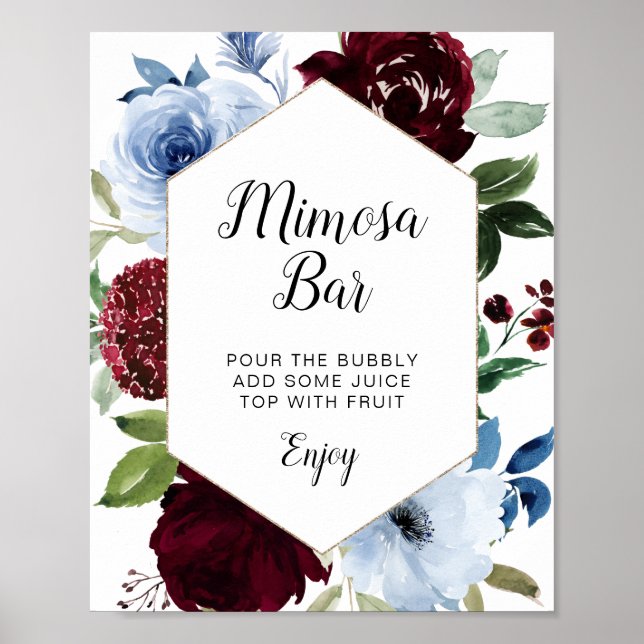 burgundy dusty blue mimosa bar sign (Front)