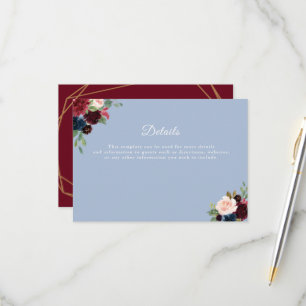 burgundy dusty blue wedding details card