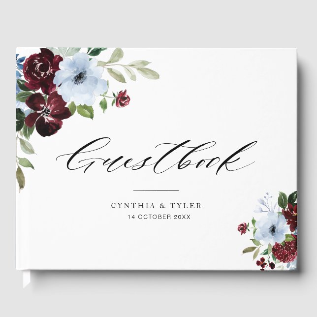 burgundy dusty blue wedding guestbook (Front)
