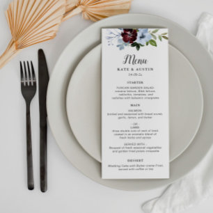 Burgundy dusty blue wedding menu