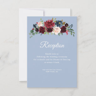 burgundy dusty blue wedding reception card
