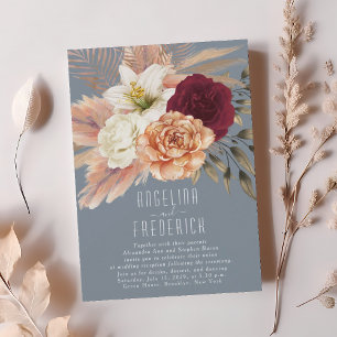 Burgundy Dusty Blue Wedding Reception Invitation