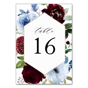 burgundy dusty blue wedding table number