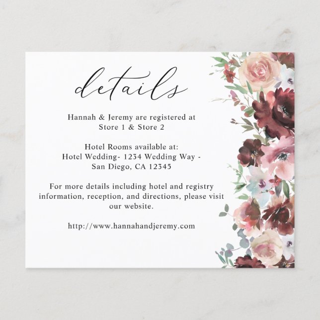 Burgundy & Dusty Blush Pink 5 Floral Details Flyer (Front)