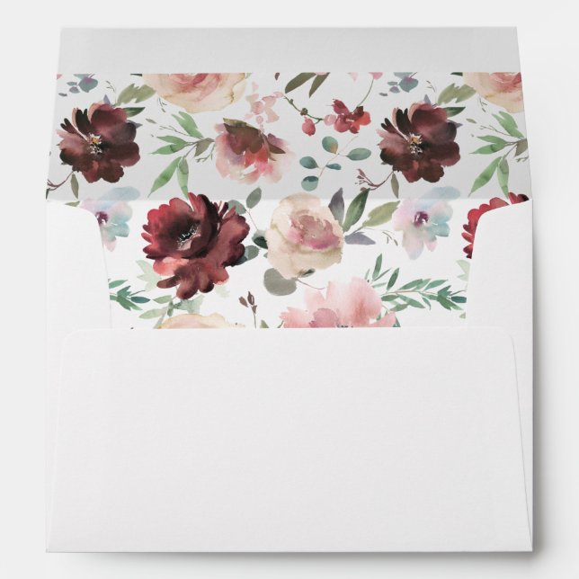 Burgundy & Dusty Blush Pink 5 Floral Envelope (Back (Bottom))