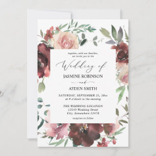 Burgundy & Dusty Blush Pink 5 Floral Invitation