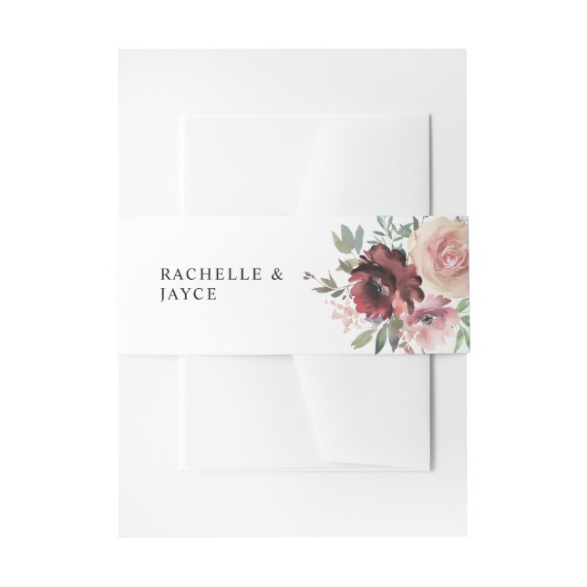 Burgundy & Dusty Blush Pink 5 Floral Invitation Belly Band (Front Example)