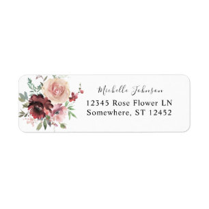 Burgundy & Dusty Blush Pink 5Floral Return Address