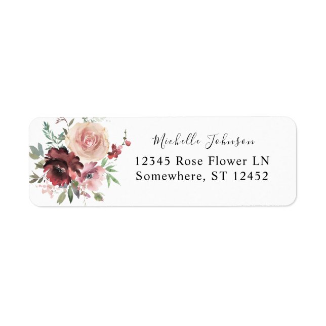 Burgundy & Dusty Blush Pink 5Floral Return Address (Front)